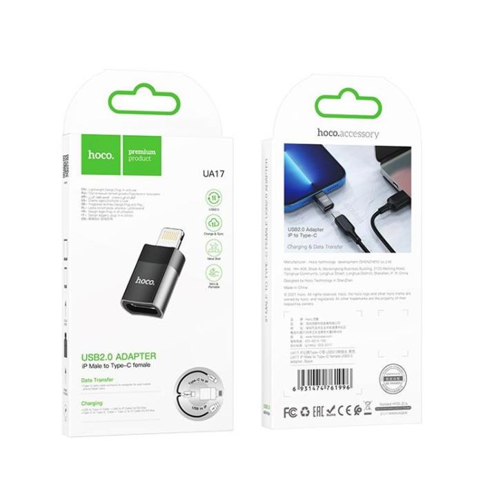 Hoco - Hoco UA17 Adapter USB-C to Lightning - Svart