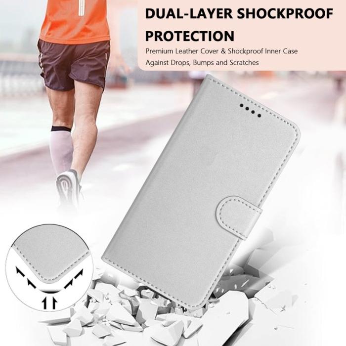 OEM - Samsung Galaxy A55 5G Fodral KonstLäder Ställ Solid Färg - Silver