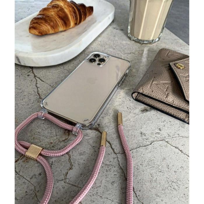 UTGATT - iPhone 14 Plus Skal med Halsband Flexair Chain - Svart och Rosa