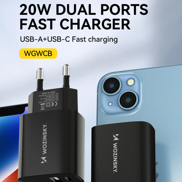 Wozinsky - Wozinsky USB-A USB-C 20W Väggladdare - Svart