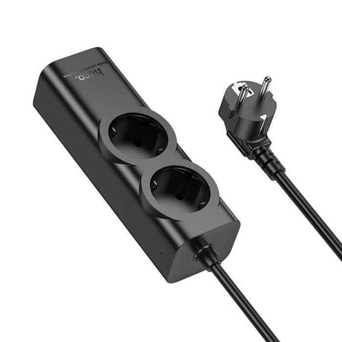 Hoco - Hoco Förlängningssladd 67W 2 uttag 3xTyp-C 1xUSB-A PD QC3.0 3A 2m - Svart