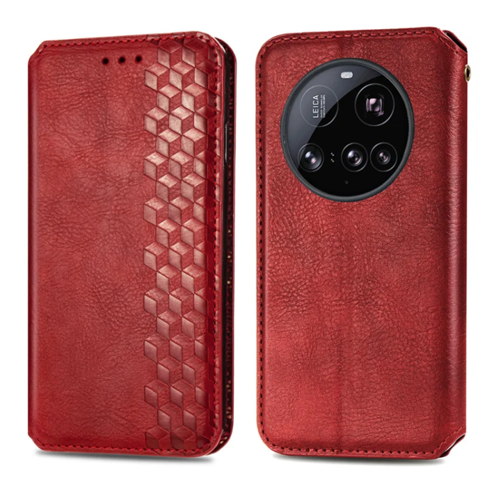 A-One Brand - Xiaomi 15 Ultra Plånboksfodral Rhombus Imprint Läder - Röd