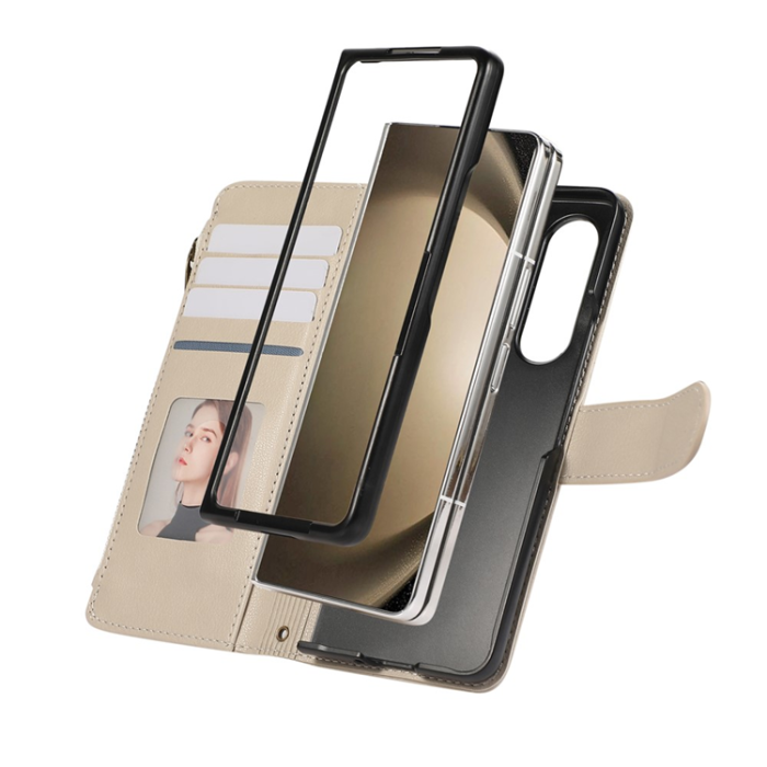 A-One Brand - Galaxy Z Fold7 Plånboksfodral Multi Zipper Läder - Beige