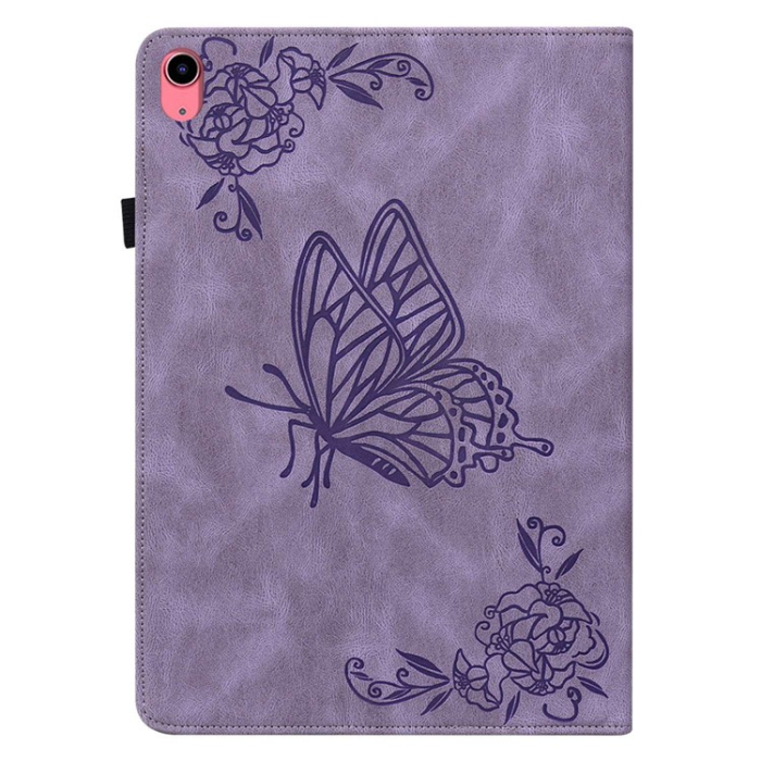 A-One Brand - iPad 10.9 (2022) Fodral Butterfly Flower Imprinted - Lila