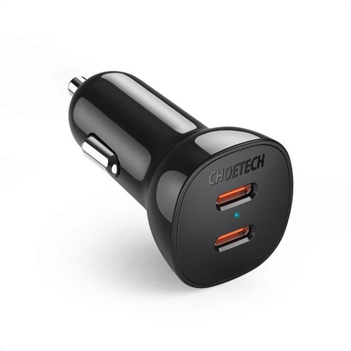 UTGATT1 - Choetech Billaddare 2x USB-C Snabbladdning Strömförsörjning 40W - Svart