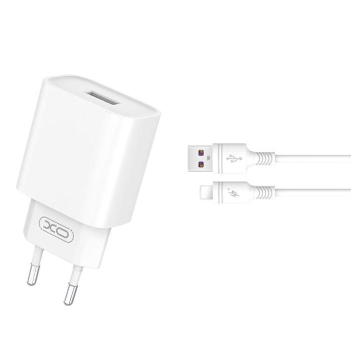 XO - XO Väggladdare USB 18W med USB/Lightning Kabel QC 3.0 - Vit