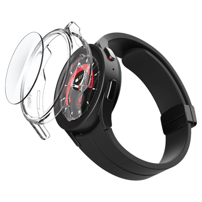 UTGATT - Spigen Galaxy Watch 5 Pro (45mm) Skal och Härdat Glas Skärmskydd - Crystal Clear