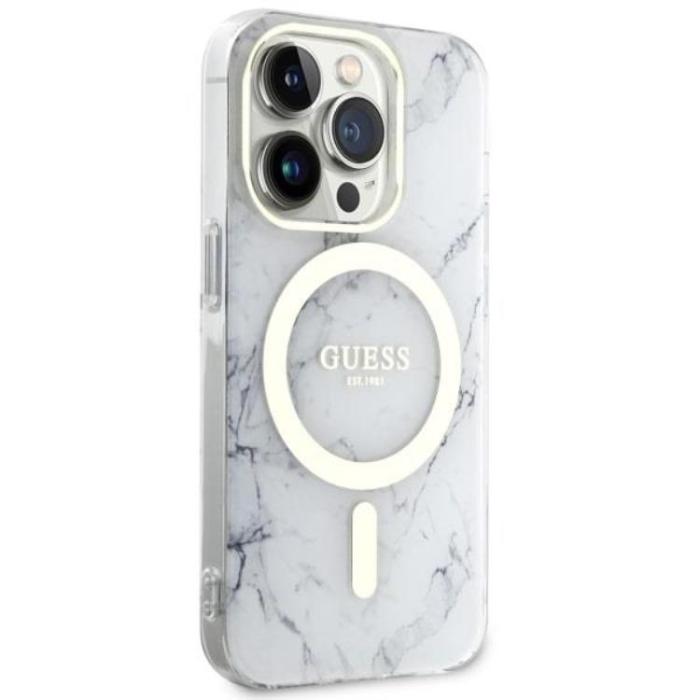 Guess - Guess iPhone 14 Pro Mobilskal MagSafe Marble - Vit