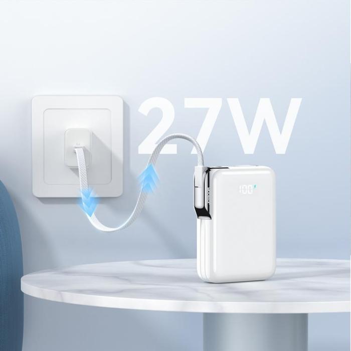Joyroom - Joyroom Powerbank 10000 mAh 30W med USB-C och Lightning Kablar - Vit