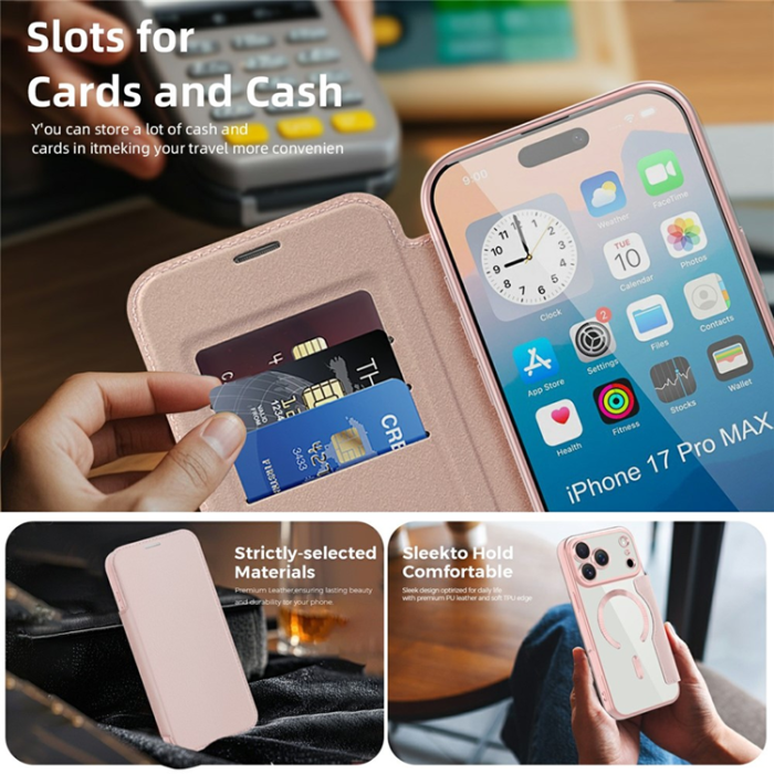 A-One Brand - iPhone 17 Pro Max Plånboksfodral Magsafe RFID Blocking - Rosa