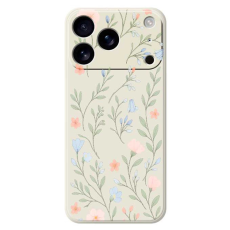 A-One Brand - iPhone 17 Pro Max Mobilskal Pink Blue Flowers Pattern TPU - Beige