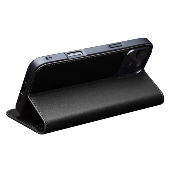 QIALINO - Qialino iPhone 16 Pro Max Plånboksfodral Äkta läder - Svart