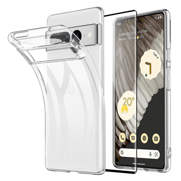 A-One Brand - Google Pixel 7 Pro Skal TPU Anti-drop med Härdat glas - Transparent