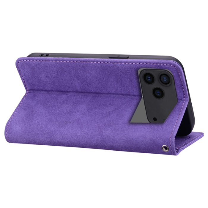 A-One Brand - iPhone 17 Pro Plånboksfodral med Rem Lines Pattern - Lila