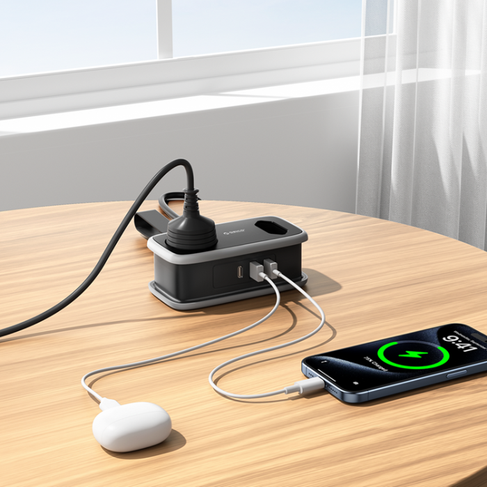 ORICO - Orico 5in1 Grenuttag 15.5W 2xUSB-A 1xUSB-C 2xAC APP - Svart