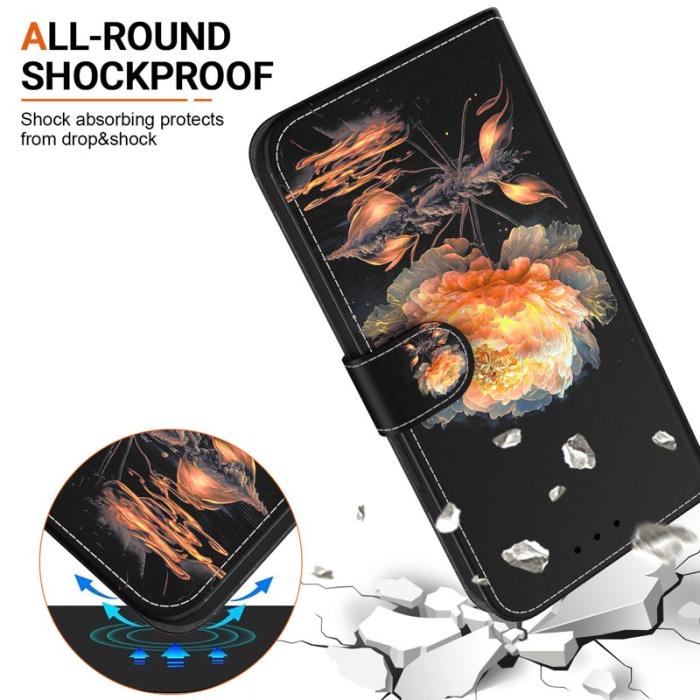 OEM - Samsung Galaxy S26 Plånboksfodral Anti-Drop Mönstertryck Konstläder - Guld Peony