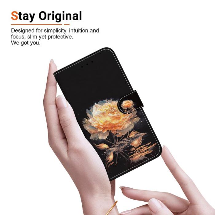 OEM - Samsung Galaxy S26 Plånboksfodral Anti-Drop Mönstertryck Konstläder - Guld Peony