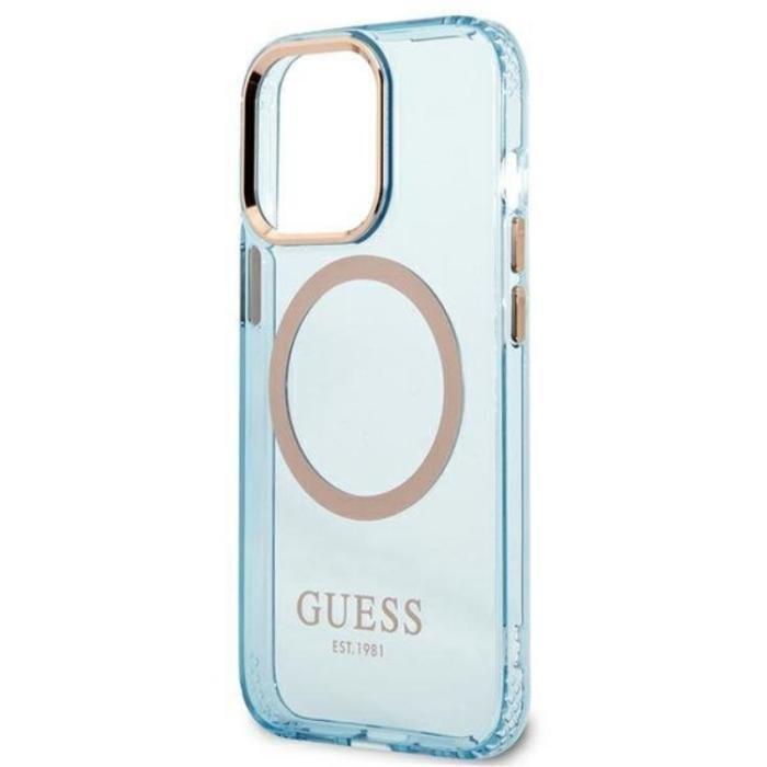 Guess - GUESS iPhone 13 Pro Skal MagSafe Gold Outline Translucent - Blå