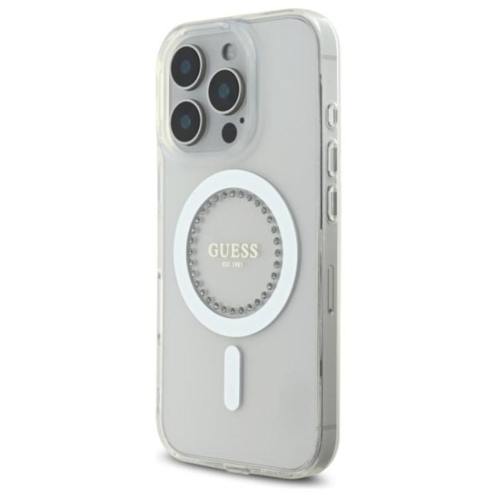 Guess - Guess iPhone 16 Pro Max Mobilskal MagSafe IML Rhinestones - Vit