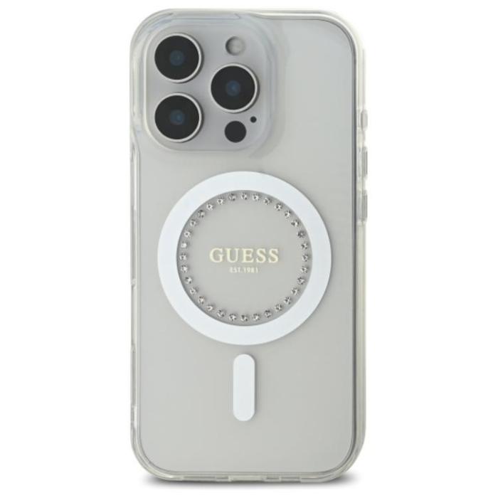 Guess - Guess iPhone 16 Pro Max Mobilskal MagSafe IML Rhinestones - Vit