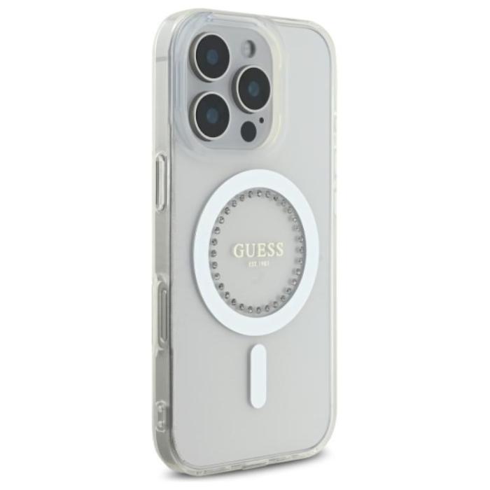 Guess - Guess iPhone 16 Pro Max Mobilskal MagSafe IML Rhinestones - Vit