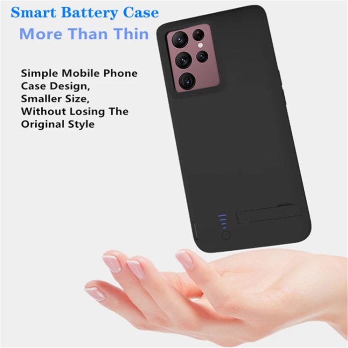 A-One Brand - Galaxy S21 Ultra Batteriskal Kickstand 5000mAh - Svart