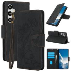 OEM - Pl&aring;nboksfodral f&ouml;r Samsung Galaxy S26 Konstl&auml;der Blommor - Svart