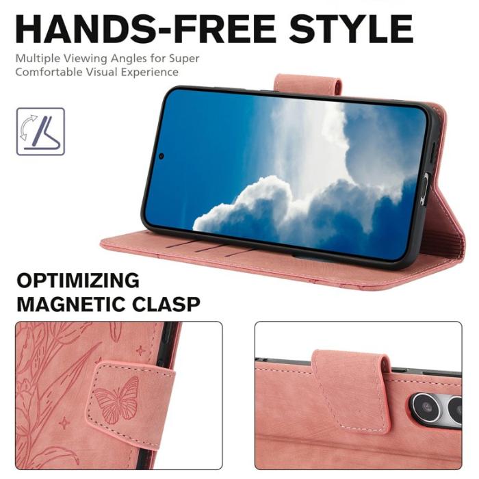 OEM - Plånboksfodral för Samsung Galaxy S26 Konstläder Blommor - Rosa