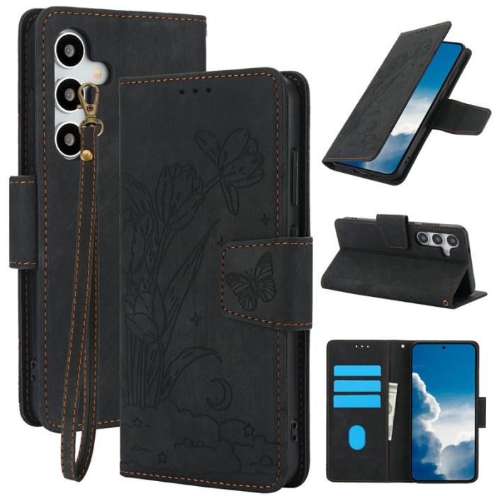 OEM - Plånboksfodral för Samsung Galaxy S26 Konstläder Blommor - Svart
