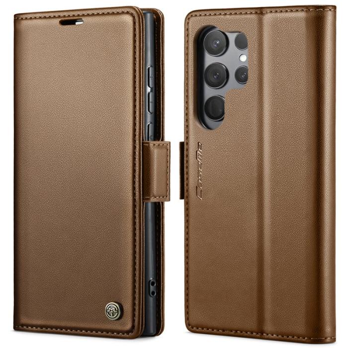 Caseme - CASEME Plånboksfodral Konstläder för Samsung Galaxy S23 Ultra - Brun