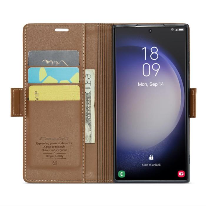 Caseme - CASEME Plånboksfodral Konstläder för Samsung Galaxy S23 Ultra - Brun
