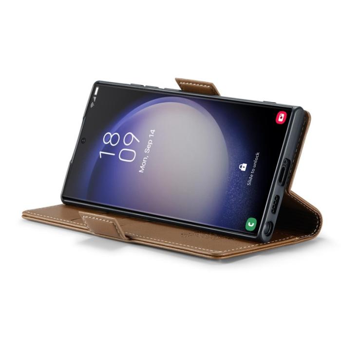Caseme - CASEME Plånboksfodral Konstläder för Samsung Galaxy S23 Ultra - Brun