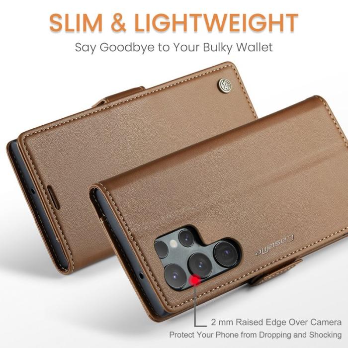 Caseme - CASEME Plånboksfodral Konstläder för Samsung Galaxy S23 Ultra - Brun