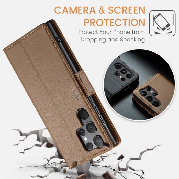 Caseme - CASEME Plånboksfodral Konstläder för Samsung Galaxy S23 Ultra - Brun