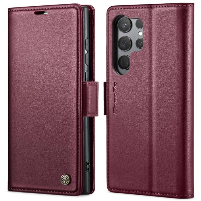 Caseme - CASEME Plånboksfodral Konstläder för Samsung Galaxy S23 Ultra - Röd