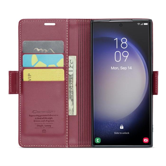 Caseme - CASEME Plånboksfodral Konstläder för Samsung Galaxy S23 Ultra - Röd