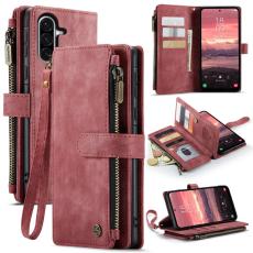 Caseme - CASEME Konstl&auml;der Pl&aring;nboksfodral f&ouml;r Samsung Galaxy A56 5G med rem - R&ouml;d