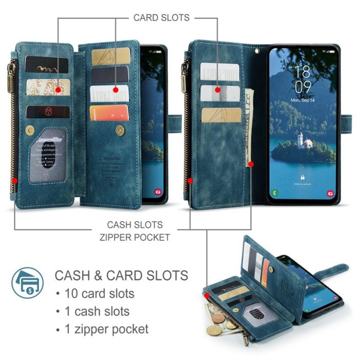 Caseme - CASEME Konstläder Plånboksfodral för Samsung Galaxy A56 5G med rem - Blå
