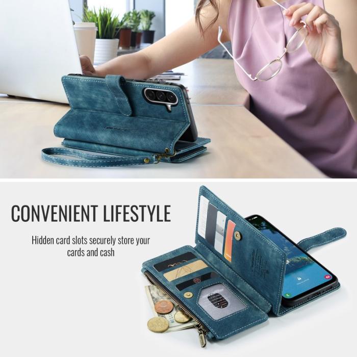 Caseme - CASEME Konstläder Plånboksfodral för Samsung Galaxy A56 5G med rem - Blå