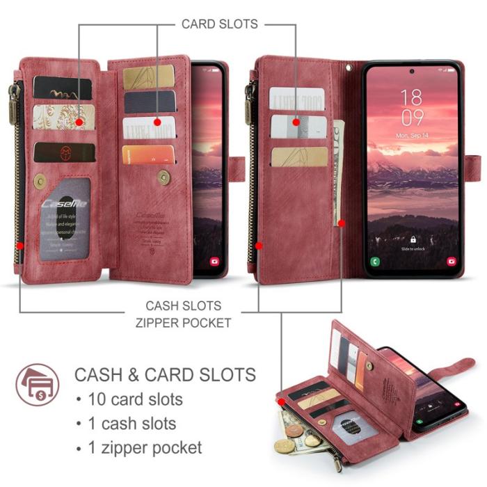 Caseme - CASEME Konstläder Plånboksfodral för Samsung Galaxy A56 5G med rem - Röd
