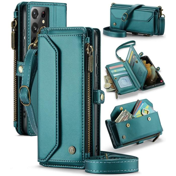 Caseme - CASEME Plånboksfodral Konstläder till Samsung Galaxy S21 Ultra 5G - Grön