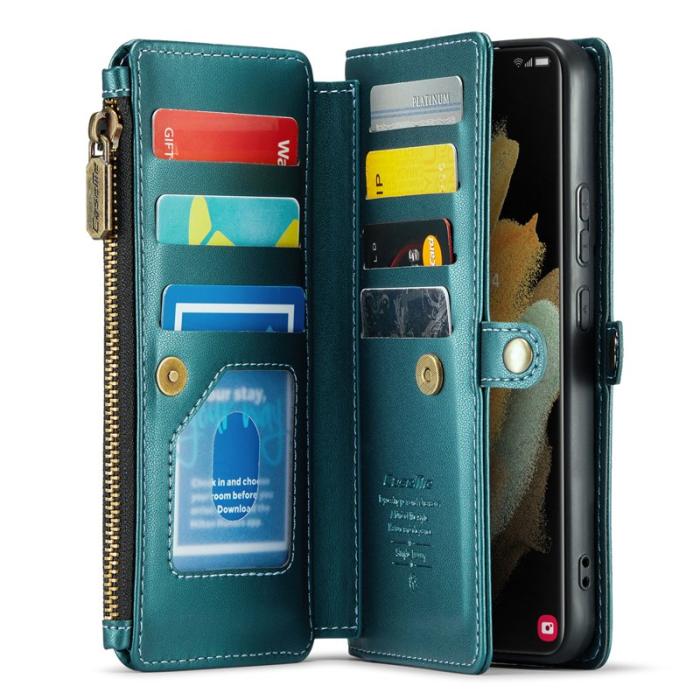 Caseme - CASEME Plånboksfodral Konstläder till Samsung Galaxy S21 Ultra 5G - Grön