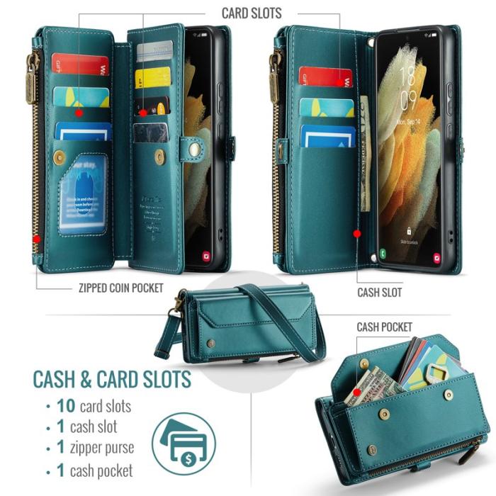 Caseme - CASEME Plånboksfodral Konstläder till Samsung Galaxy S21 Ultra 5G - Grön