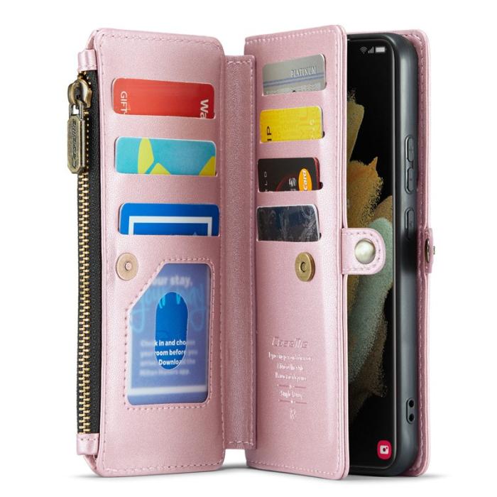 Caseme - CASEME Plånboksfodral Konstläder till Samsung Galaxy S21 Ultra 5G - Rosa