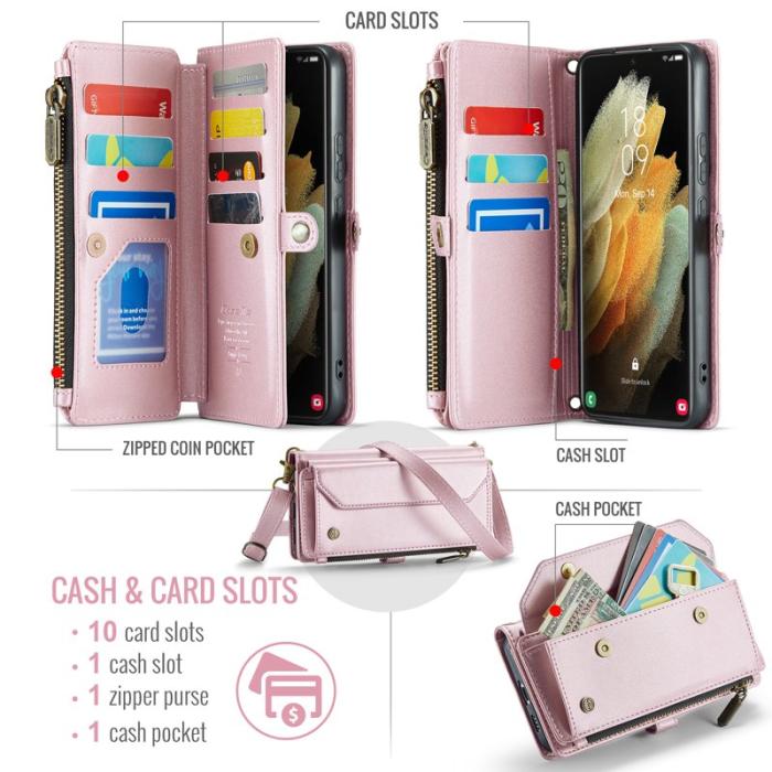 Caseme - CASEME Plånboksfodral Konstläder till Samsung Galaxy S21 Ultra 5G - Rosa