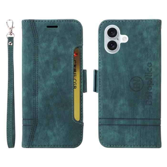 BETOPNICE - BETOPNICE 001 för iPhone 16 Plus Plånboksfodral Ställ Card Slots - Grön