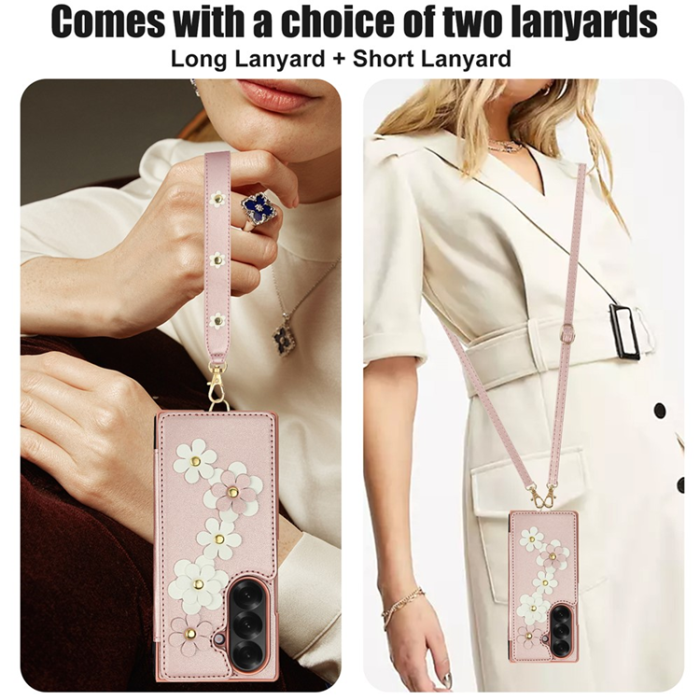 A-One Brand - Galaxy Z Fold7 Plånboksfodral Med 2 Remmar - Rosa