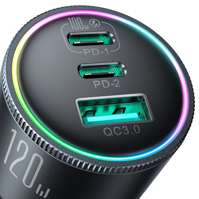 Joyroom - Joyroom Billaddare 2xUSB-C USB-A + USB-C kabel 100W - Mörkgrå