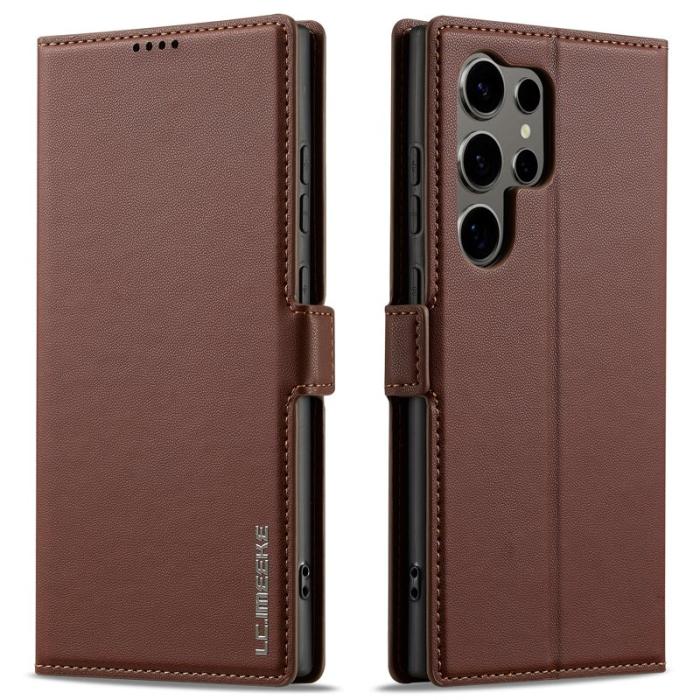 LC.imeeke - LC.IMEEKE L1 Series Samsung Galaxy S24 Ultra Plånboksfodral Konstläder - Brun