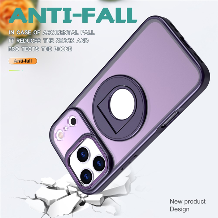 A-One Brand - iPhone 17 Pro Max Mobilskal MagSafe Rotating Kickstand Clear - Lila